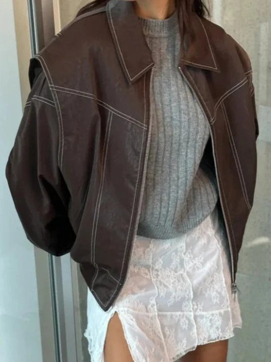 Stylish Oversized Leather Bomber Jacket