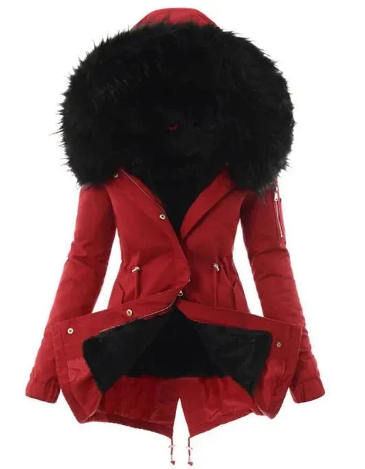 Hooded Winter Parka with Faux Fur Lining and Trim